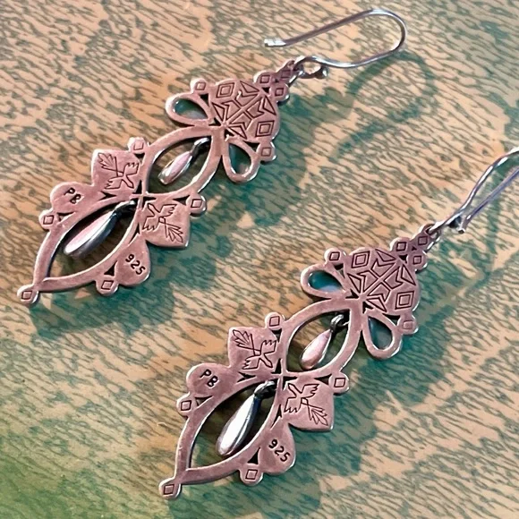 Peyote BirdTurquoise and Sterling Dangle Earrings w/Inner Dangles